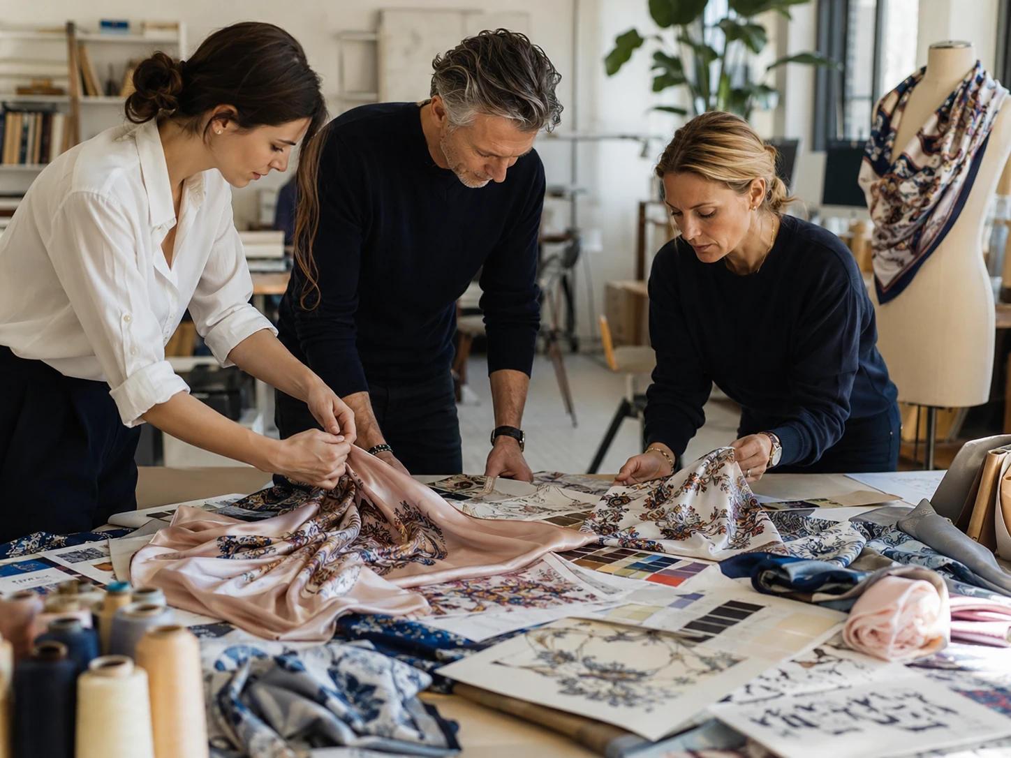 Italian silk scarf design atelier for private-label accessory development